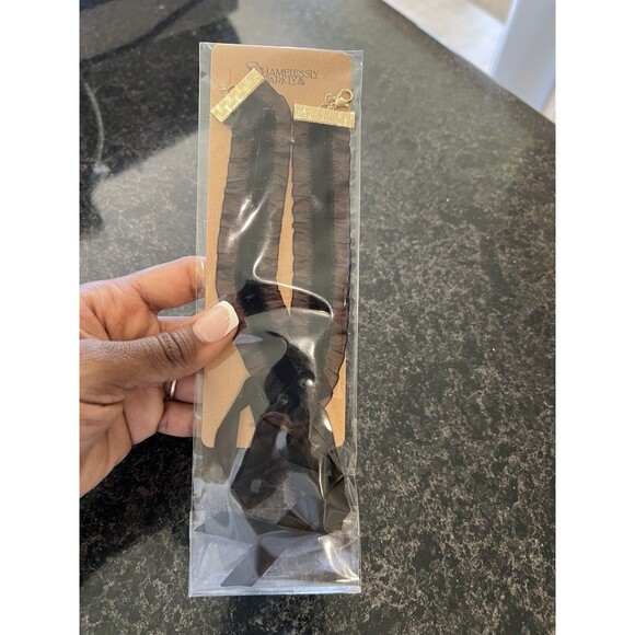 Black Ribbon Bow Choker Necklace Ruffle Velvet Trendy Cute Shamelessly Sparkly - Picture 4 of 6